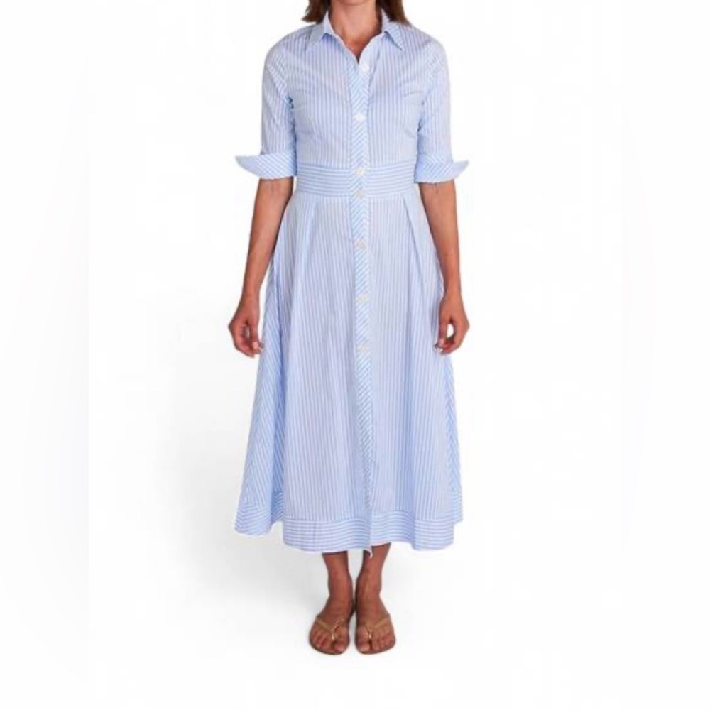 CK Bradley Blue Striped Midi Shirt Dress - Classic Button-Front - Picture 8 of 9
